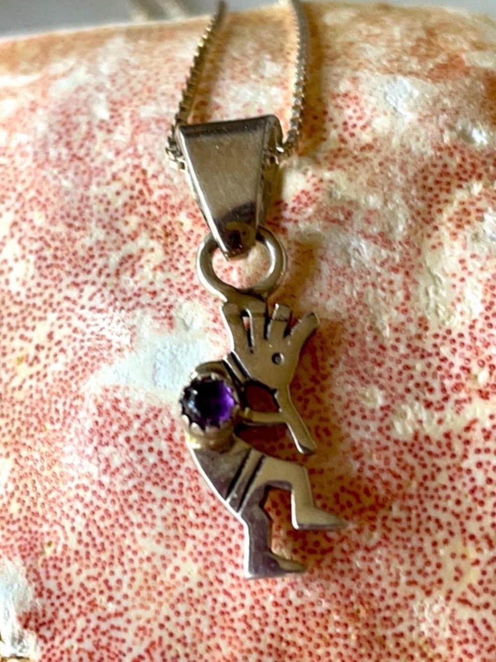 Vintage Sterling Kokopelli Amethyst Pendant with Chain